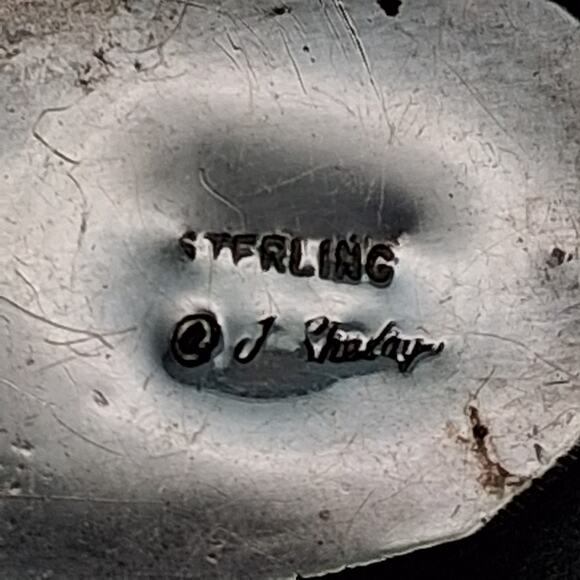 Native American Blue Spiderweb Turquoise Pendant Signed Vintage Sterling Silver - Picture 8 of 9